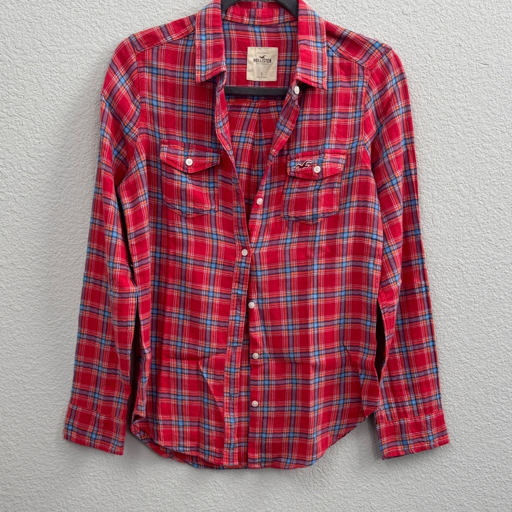 Hollister Red and Blue Plaid Men's Shirt